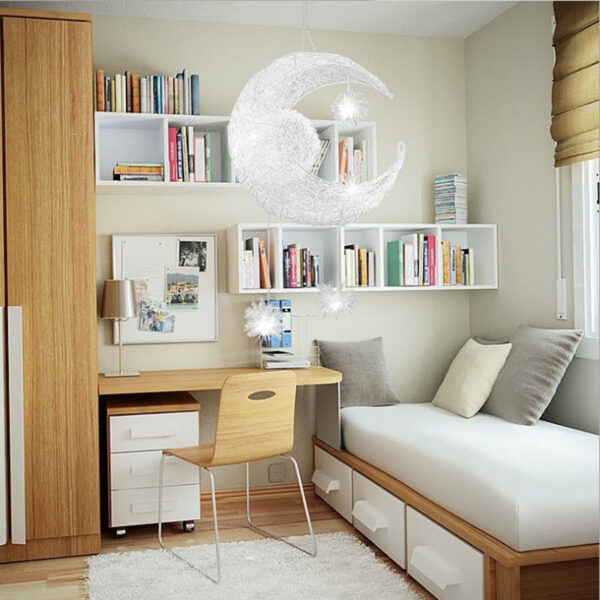 1618916784988.jpg Aluminum Wire Star Moon Chandelier Restaurant Bar Bedroom Warm Lighting Simple Children'S Room Lamps