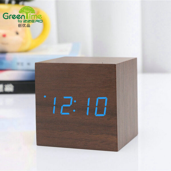 2788450160964.jpg Minimalist Cube shaped sound-sensitive wooden digital clock with temperature display