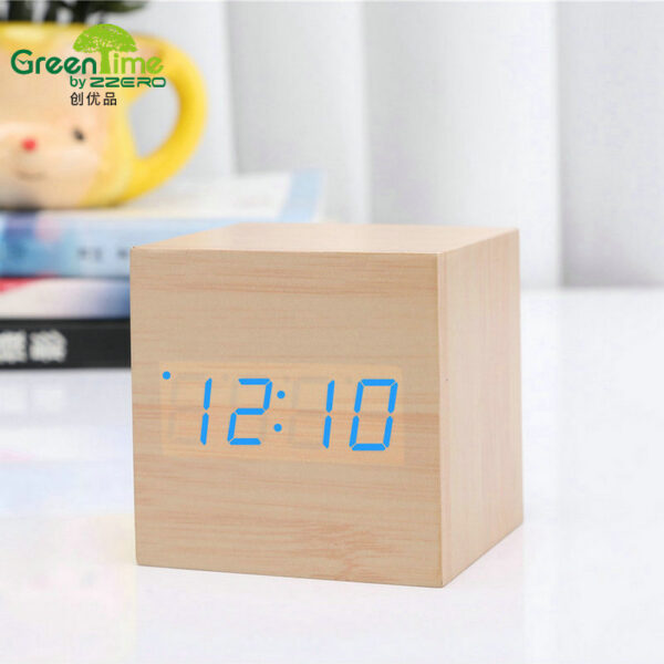 6244043518198.jpg Minimalist Cube shaped sound-sensitive wooden digital clock with temperature display