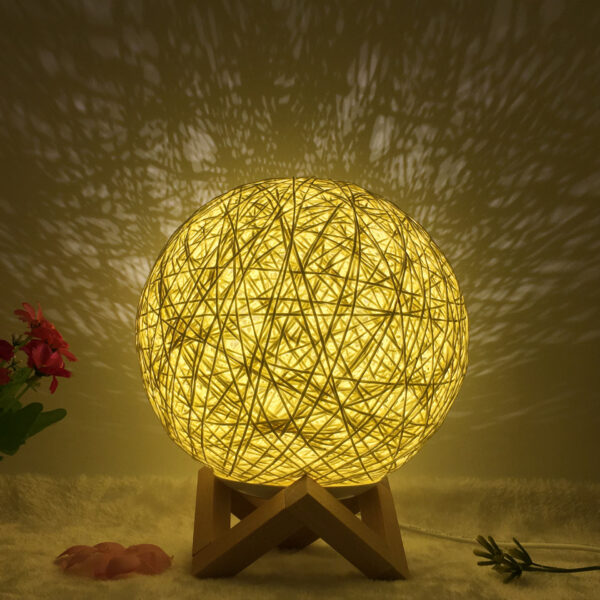 907407199829.jpg Amazon Hot Selling Creative Linen Table Lamp Novel and Unique LED Intelligent USB7 Color RGB16 Color Remote Control Rattan Ball Lamp