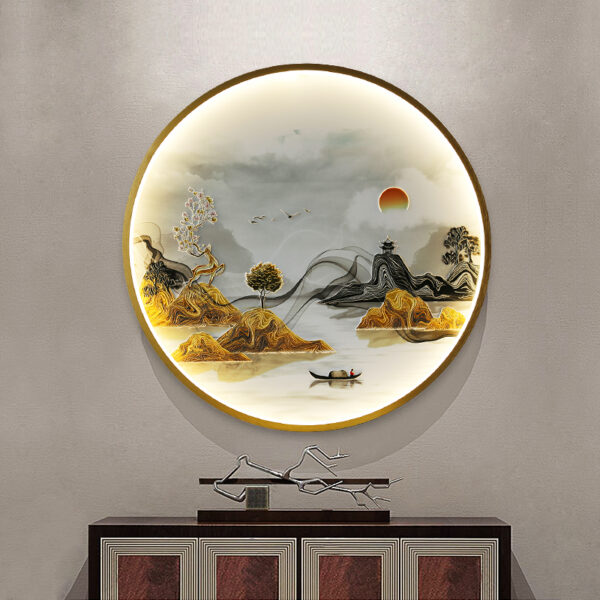 f6171dfd-cffd-4c31-99a5-d6d01c9f44fb.jpg Three Dimensional Relief Entryway Decorative Painting Lamp Circular Background Wall Landscape Mural Lamp